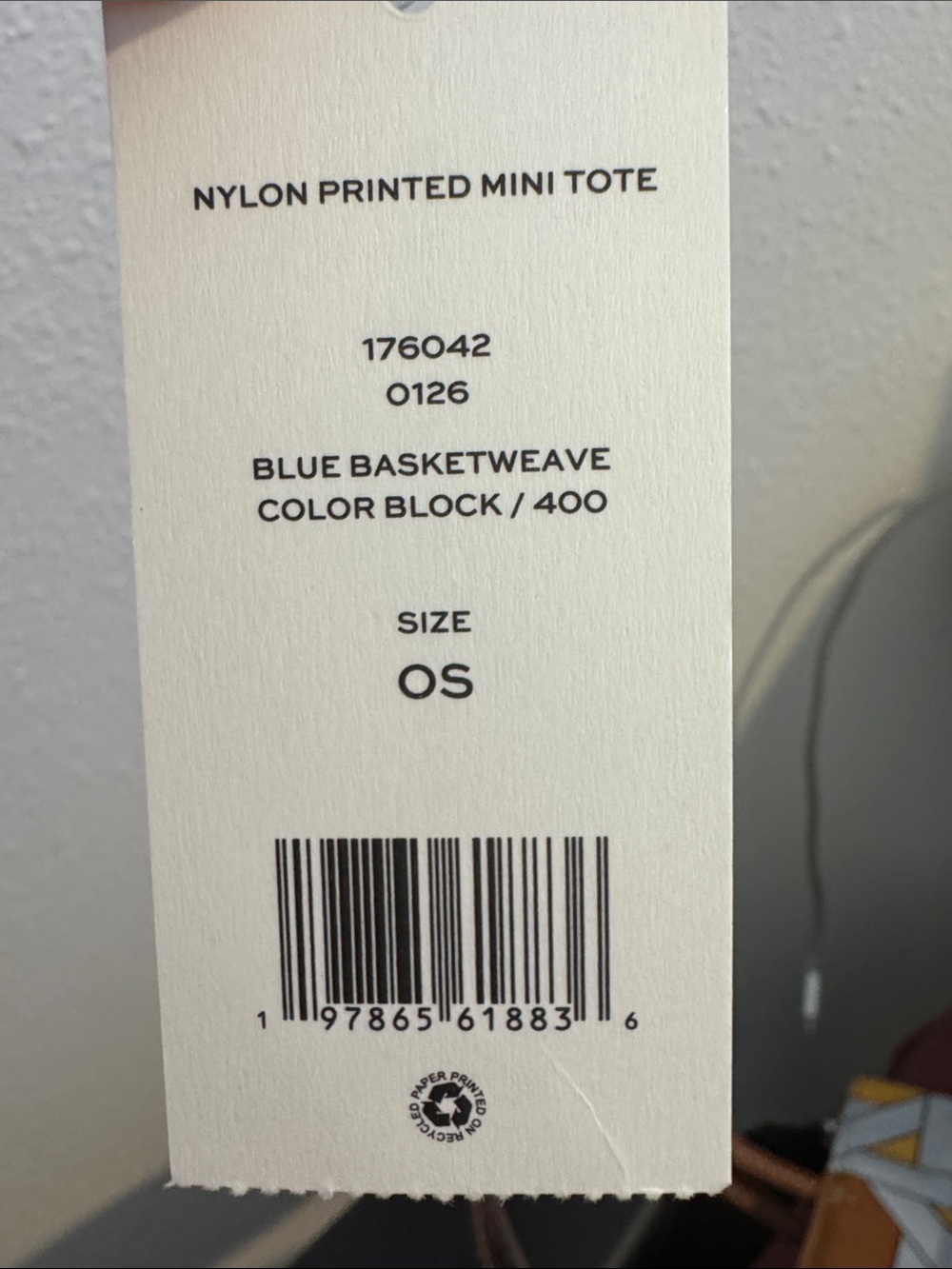 Tory Burch Nylon Printed Mini Blue Basketweave Tote NWT - Picture 3 of 12